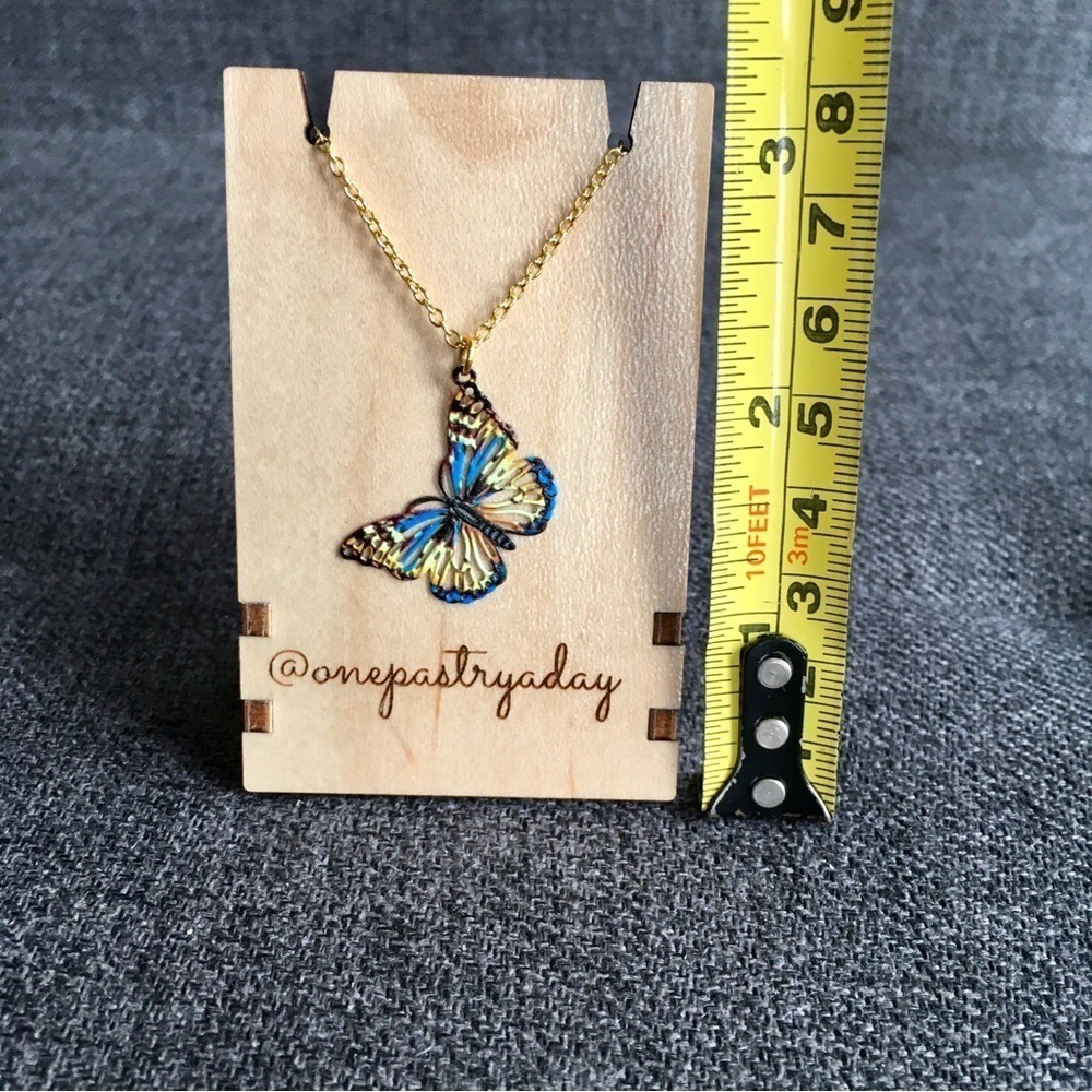 Colorful Filigree Butterfly Pendant Fashion Necklace, Blue, Yellow, 18 inches - Picture 13 of 17